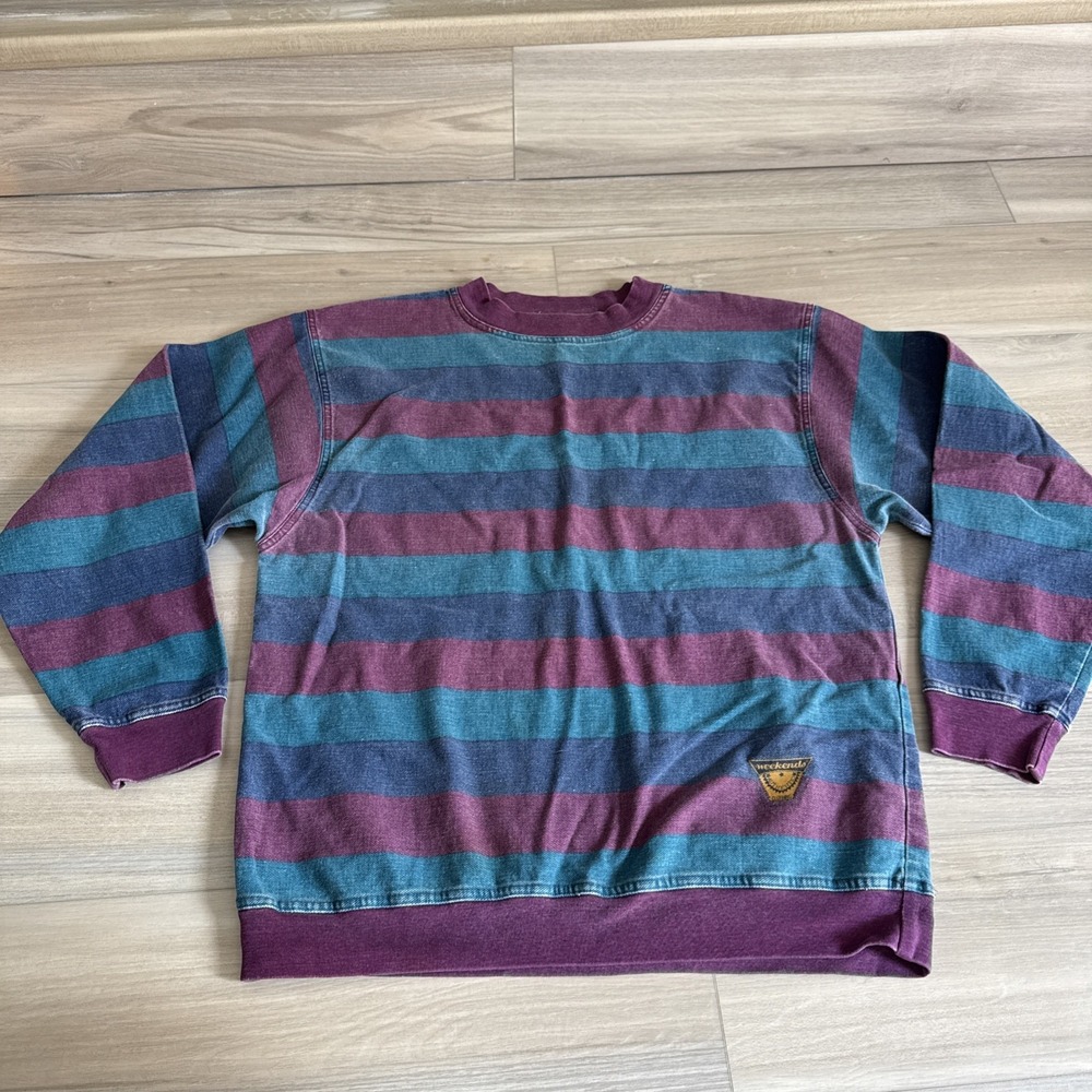 Vintage Weekends Authentic Clothing Striped Heavy Long Sleeve Rugby Shirt Men XL